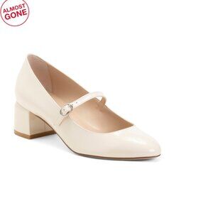 STUART WEITZMAN Chalk Made In Spain Patent Leather Gabby 45 Mary Jane Heels